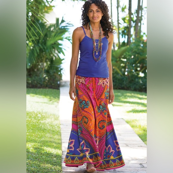 NWOT Soft Surroundings Marguerite Maxi Skirt In Bora Bora Scarf Print Medium - Picture 2 of 15